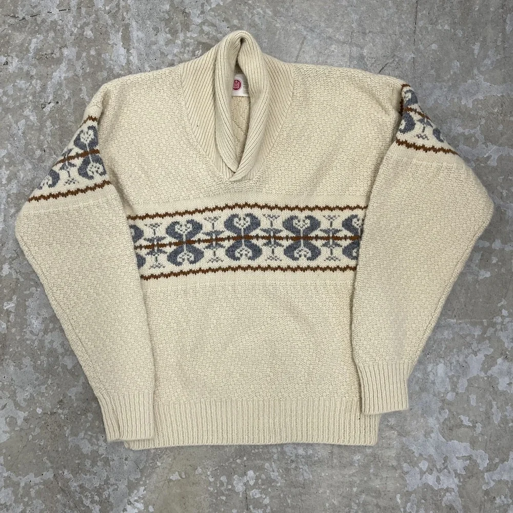 Vintage Kings Road Sweater Mens‎ Medium Shawl Collar Knit Pullover 70s